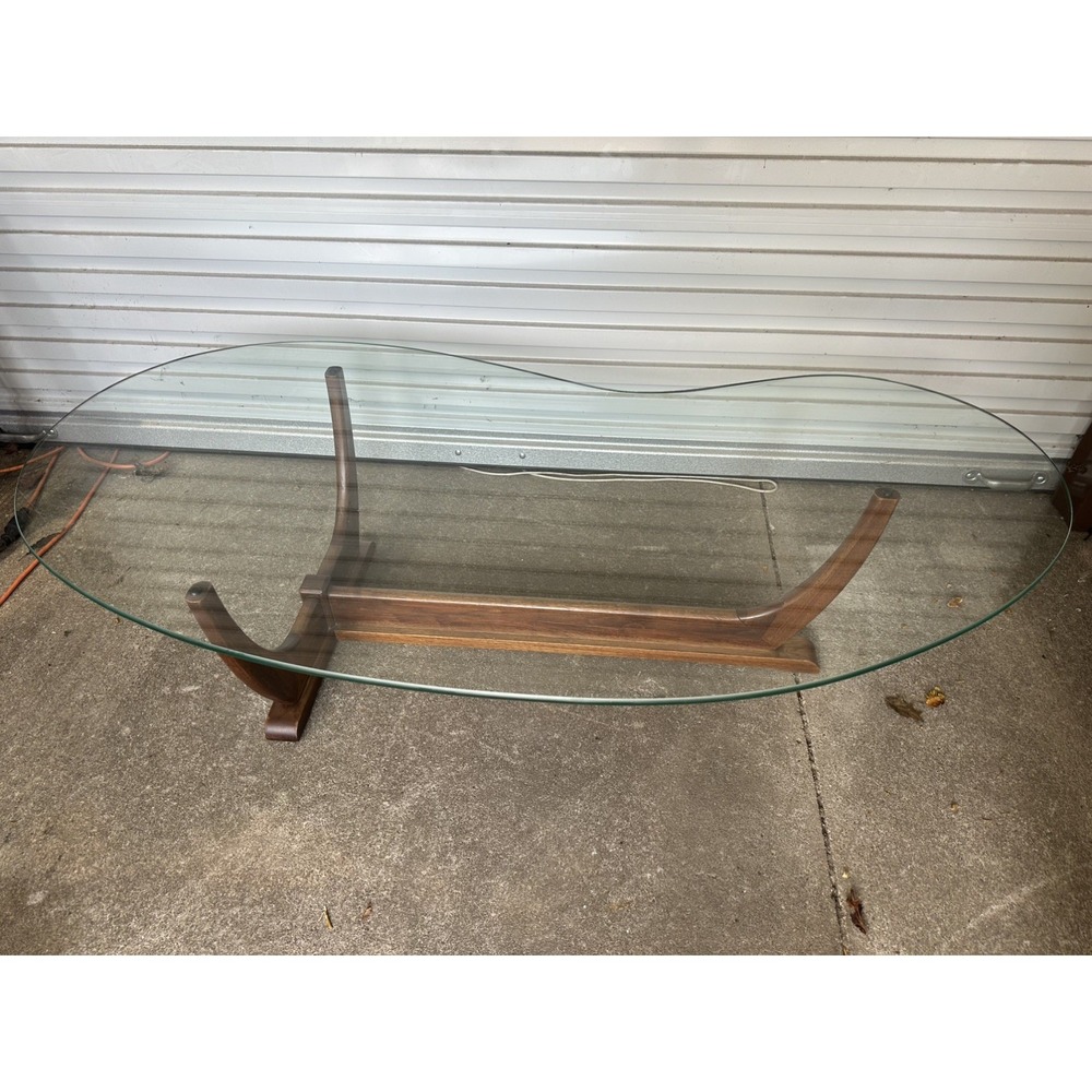 RARE ADRIAN PEARSALL MID CENTURY WALNUT  COFFEE TABLE KIDNEY SHAPED GLASS